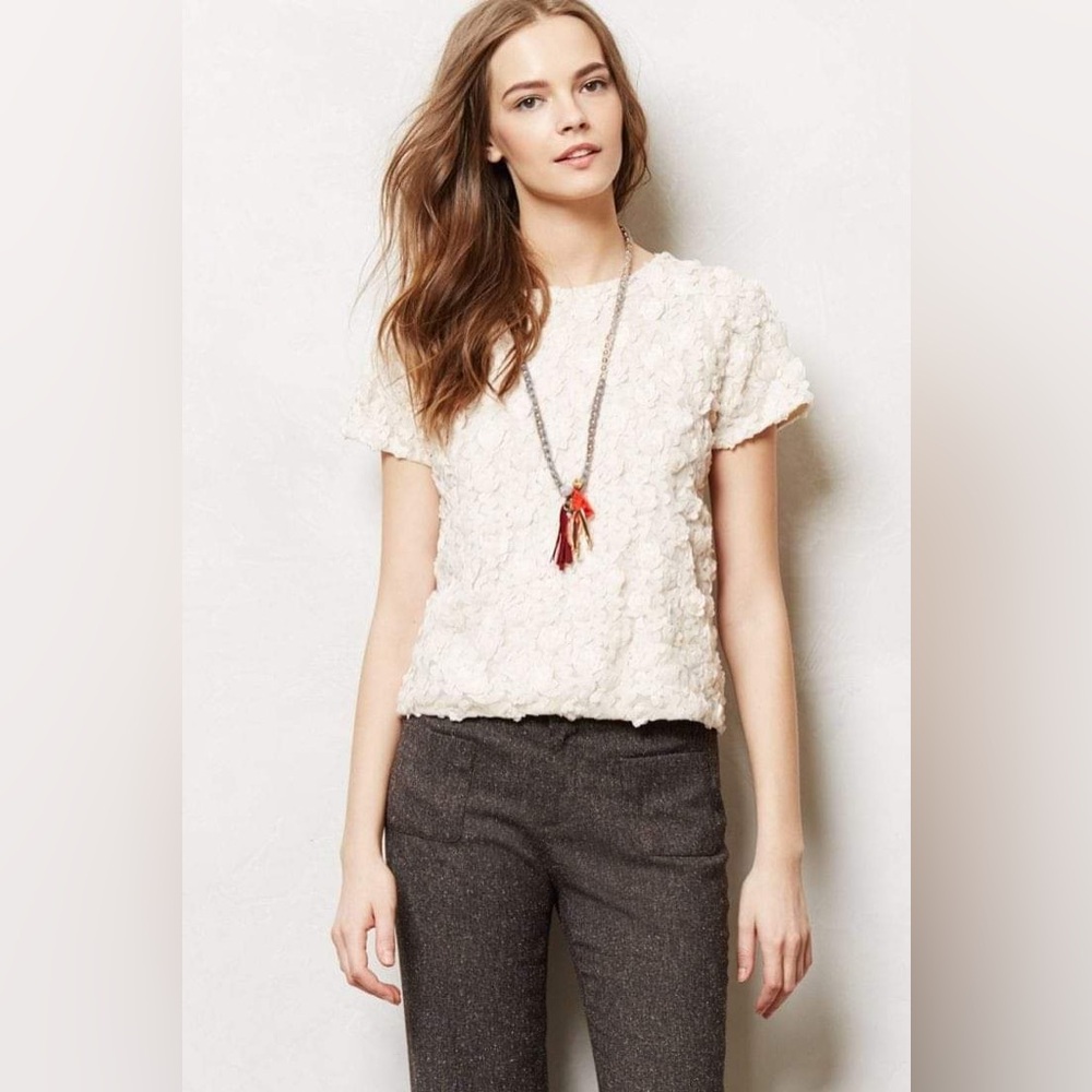 Weston Wear Anthropologie Short Sleeve Rose Petal Textured Top - Size L
